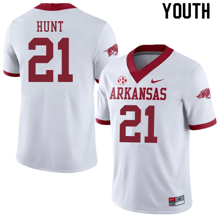 Youth #21 Javion Hunt Arkansas Razorbacks College Football Jerseys Sale-Alternate White